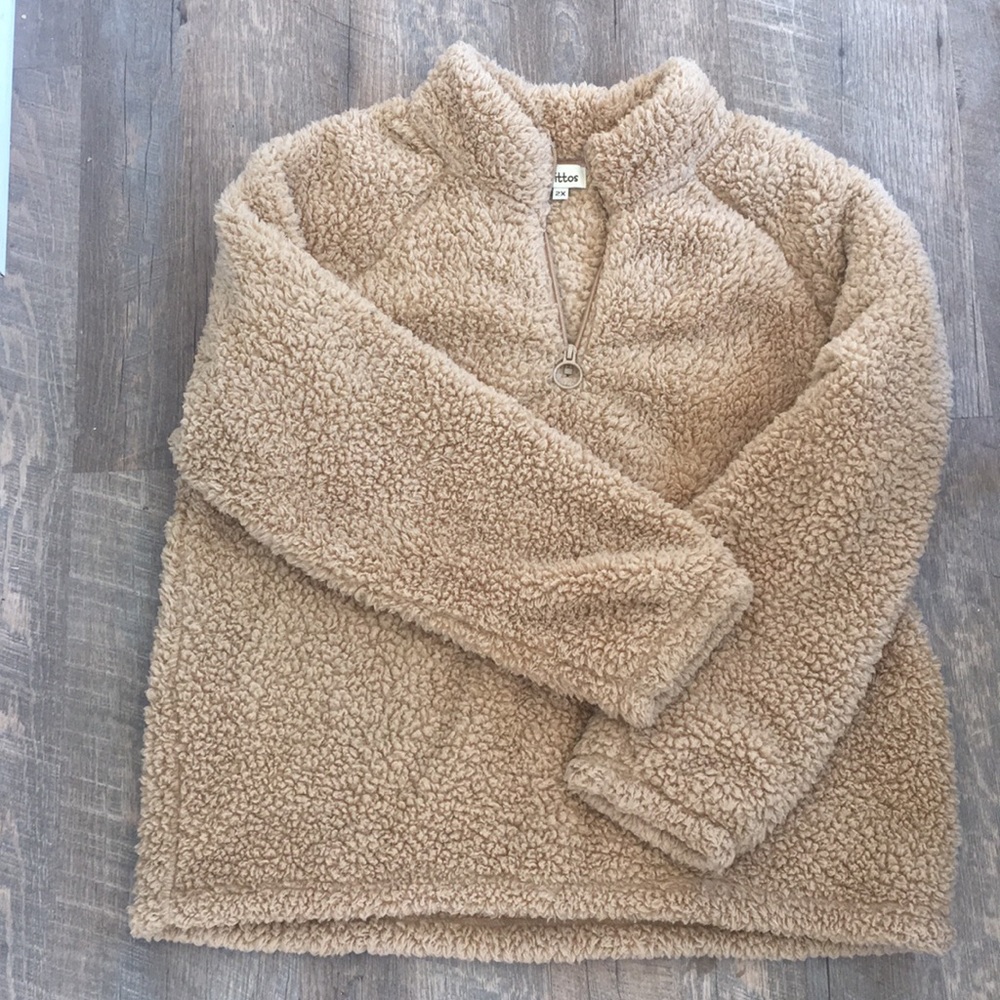 Tan Teddy Bear Sherpa Pullover Sweatshirt